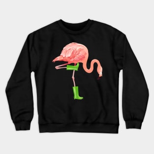 Pink flamingo wearing boots Crewneck Sweatshirt